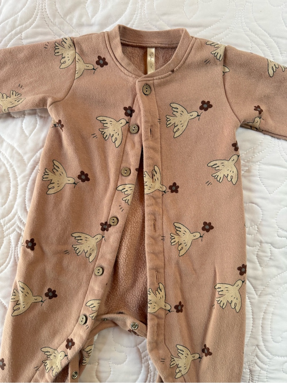 Rylee + Cru 6-12M Dusty Plum Bird Print Footie in Cream & Brown